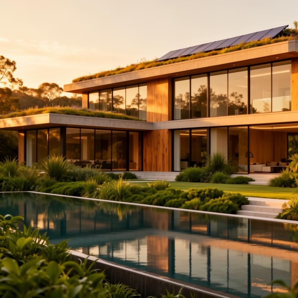 Modern eco-luxury home with pool and green roof
